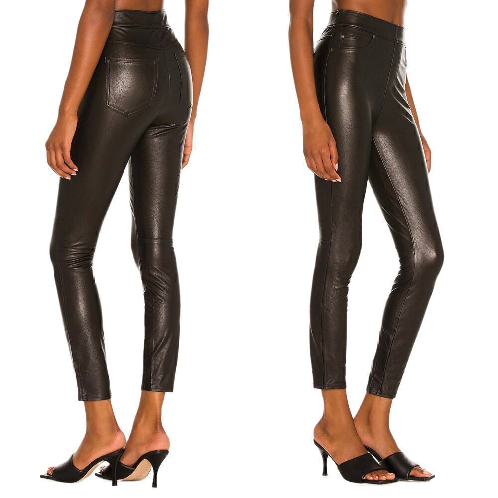 Spanx x Revolve Leather-Like Ankle Pull On Skinny Pants Bronze Noir Size Medium